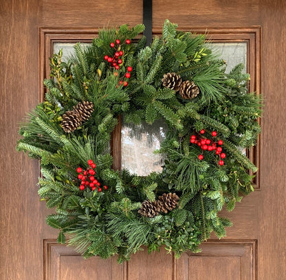 Christmas Wreath with Berries and Pinecones - Hickory View Farms, LLC